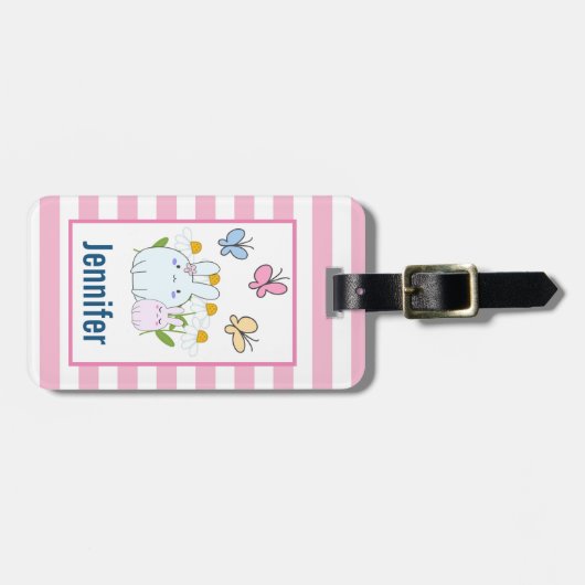 Stomme Bunnies met lentedagen en vlinders Bagagelabel (Voorkant horizontaal)