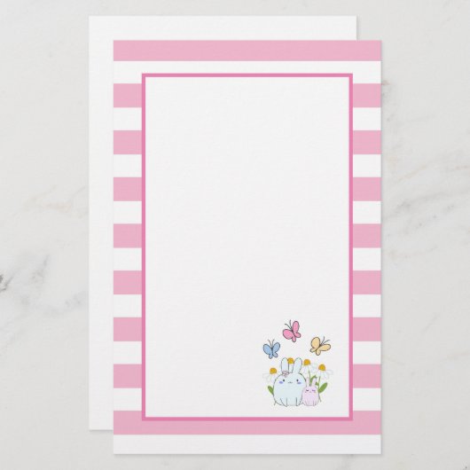 Stomme Bunnies met lentedagen en vlinders Briefpapier (Voorkant / Achterkant)