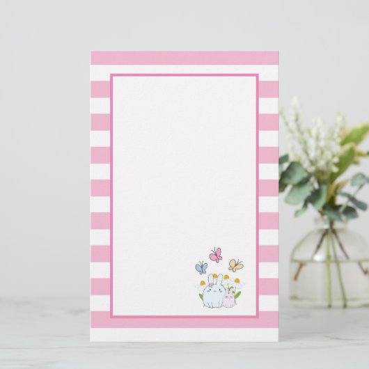 Stomme Bunnies met lentedagen en vlinders Briefpapier (Staand voorkant)