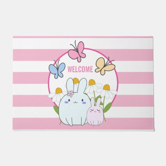 Stomme Bunnies met lentedagen en vlinders Deurmat (Voorkant)