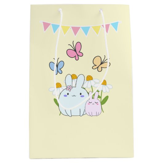 Stomme Bunnies met lentedagen en vlinders Medium Cadeauzakje (Voorkant)