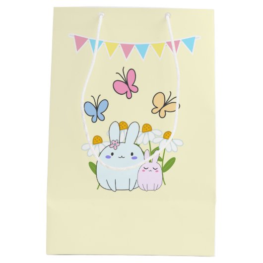 Stomme Bunnies met lentedagen en vlinders Medium Cadeauzakje (Achterkant)