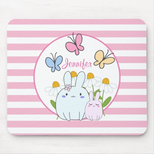 Stomme Bunnies met lentedagen en vlinders Muismat (Voorkant)