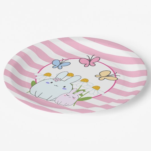 Stomme Bunnies met lentedagen en vlinders Papieren Bordje (Gekanteld)