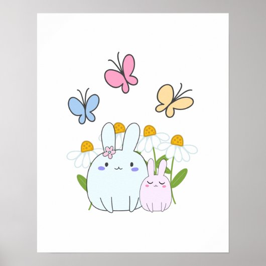 Stomme Bunnies met lentedagen en vlinders Poster (Voorkant)