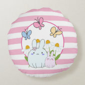 Stomme Bunnies met lentedagen en vlinders Rond Kussen (Achterkant)