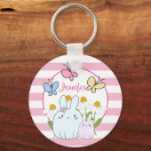 Stomme Bunnies met lentedagen en vlinders Sleutelhanger (Voorkant)