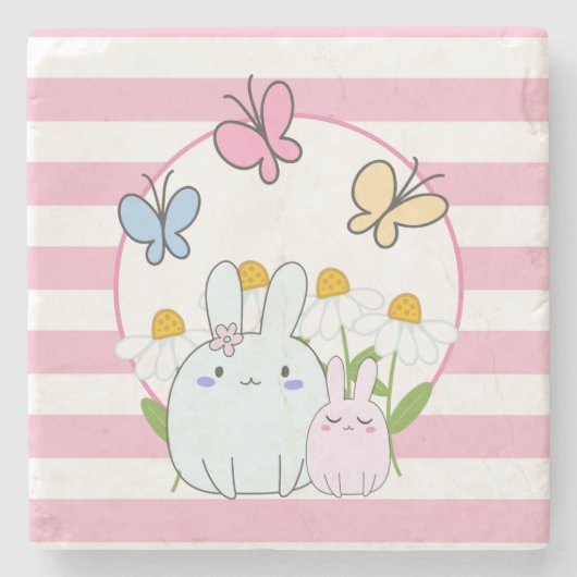 Stomme Bunnies met lentedagen en vlinders Stenen Onderzetter (Voorkant)