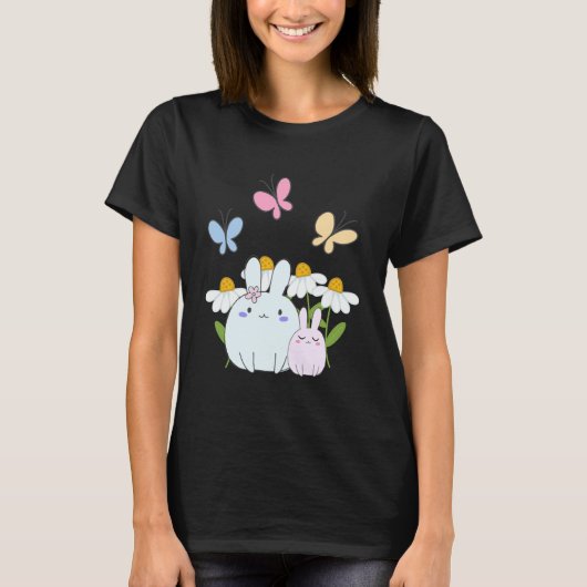 Stomme Bunnies met lentedagen en vlinders T-shirt (Voorkant)