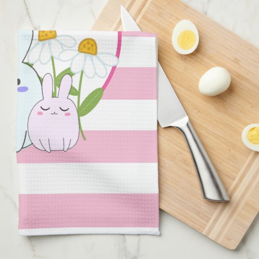 Stomme Bunnies met lentedagen en vlinders Theedoek (Quarter Fold)