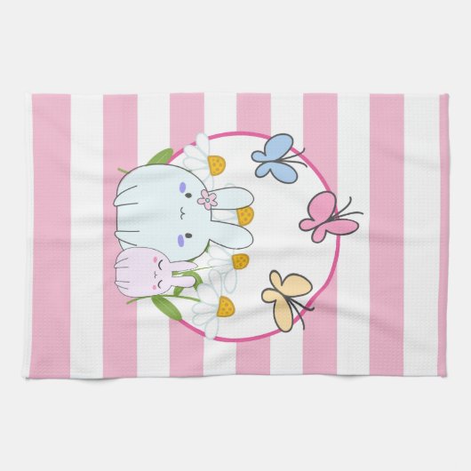 Stomme Bunnies met lentedagen en vlinders Theedoek (Horizontaal)