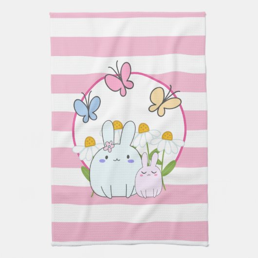 Stomme Bunnies met lentedagen en vlinders Theedoek (Verticaal)