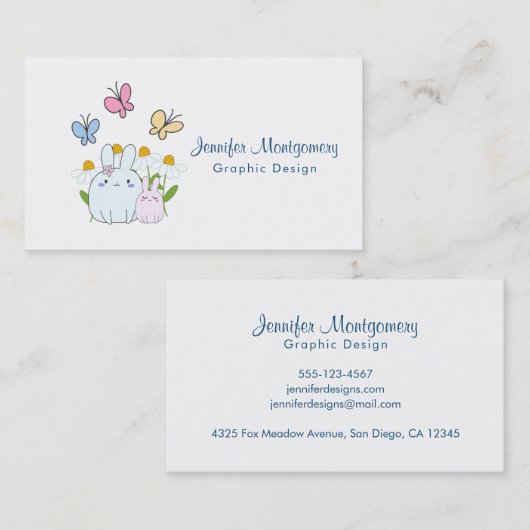 Stomme Bunnies met lentedagen en vlinders Visitekaartje (Voorkant / Achterkant)
