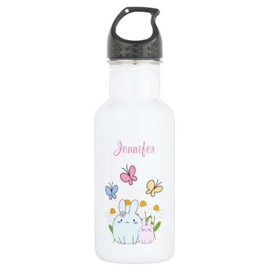 Stomme Bunnies met lentedagen en vlinders Waterfles (Voorkant)