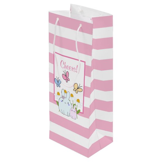 Stomme Bunnies met lentedagen en vlinders Wijn Cadeautas (Achterkant Gekanteld)