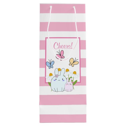 Stomme Bunnies met lentedagen en vlinders Wijn Cadeautas (Achterkant)
