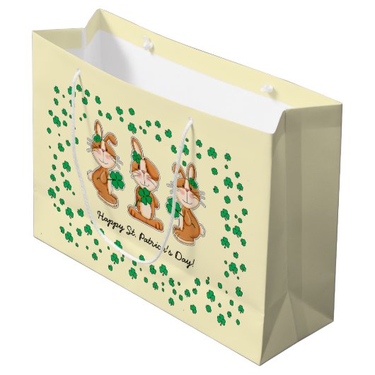 Stomme Bunnies met Shamrocks St.Patrick's Day Groot Cadeauzakje (Voorkant Gekanteld)