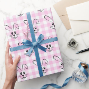 Stomme Bunnies op roze gingham Cadeaupapier