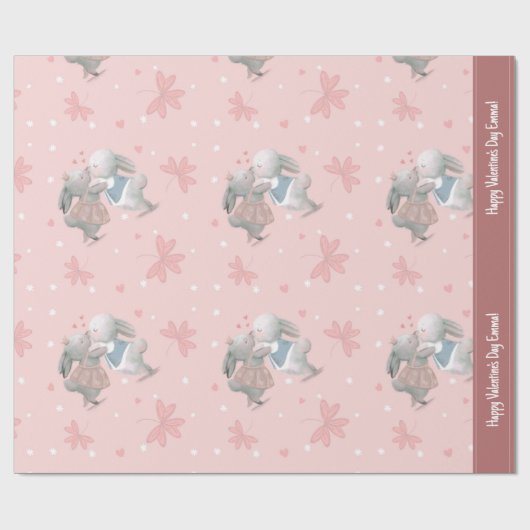 Stomme Bunnies op roze Valentijnsdag Pattern Cadeaupapier (Vlak)