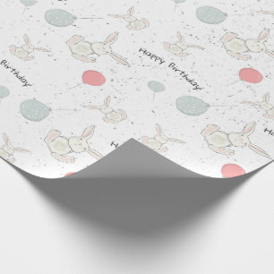 Stomme bunny en Balloons Birthday Wrapping Paper Cadeaupapier