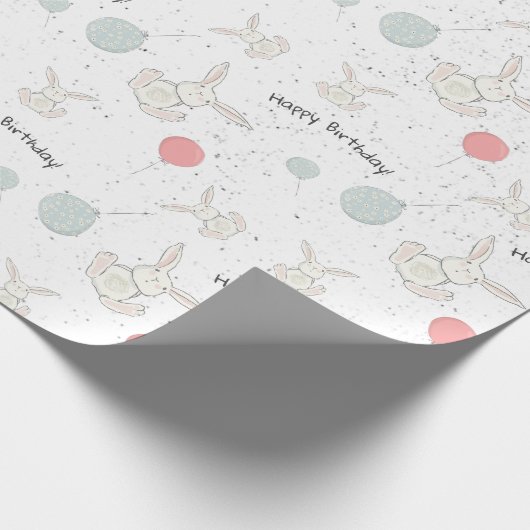 Stomme bunny en Balloons Birthday Wrapping Paper Cadeaupapier (Hoek)