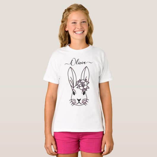 Stomme Bunny en Bloem. T-Shirt aanpassen (Voorkant volledig)