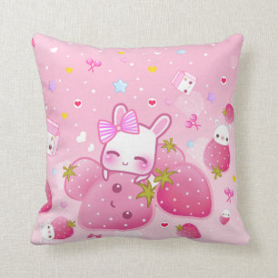 Stomme bunny en kawaii aardbeien kussen