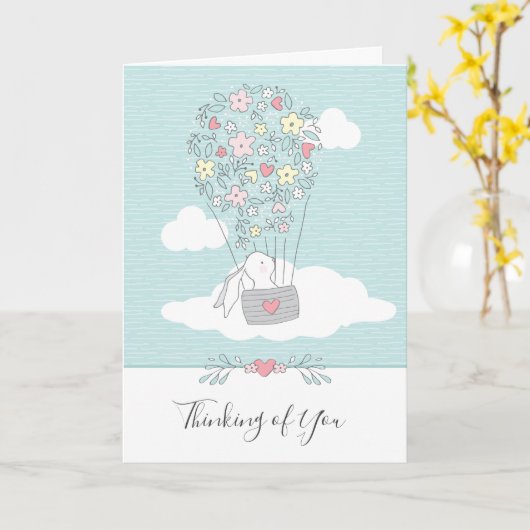 Stomme Bunny Hot Air ballon denken aan je Kaart (Gele Bloem)