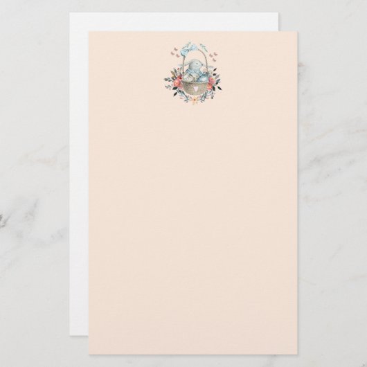 Stomme Bunny in een mand met eieren en bloemen Briefpapier (Voorkant / Achterkant)