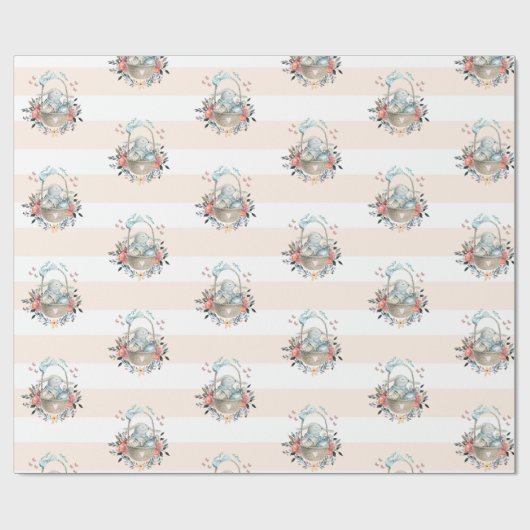 Stomme Bunny in een mand met eieren en bloemen Cadeaupapier (Vlak)