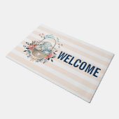 Stomme Bunny in een mand met eieren en  bloemen Deurmat (Schuin)