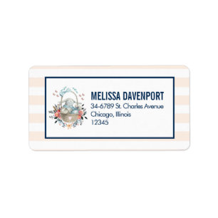 Stomme Bunny in een mand met eieren en  bloemen Etiket