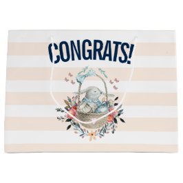 Stomme Bunny in een mand met eieren en  bloemen Groot Cadeauzakje