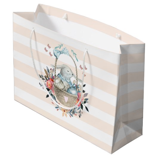 Stomme Bunny in een mand met eieren en  bloemen Groot Cadeauzakje (Achterkant Gekanteld)