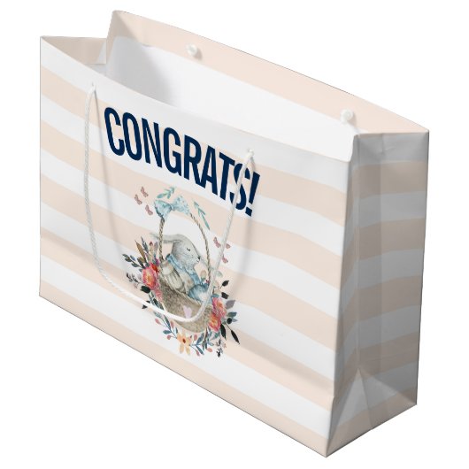 Stomme Bunny in een mand met eieren en bloemen Groot Cadeauzakje (Voorkant Gekanteld)