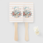 Stomme Bunny in een mand met eieren en  bloemen Handwaaier (Voorkant en achterkant)