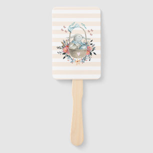 Stomme Bunny in een mand met eieren en  bloemen Handwaaier