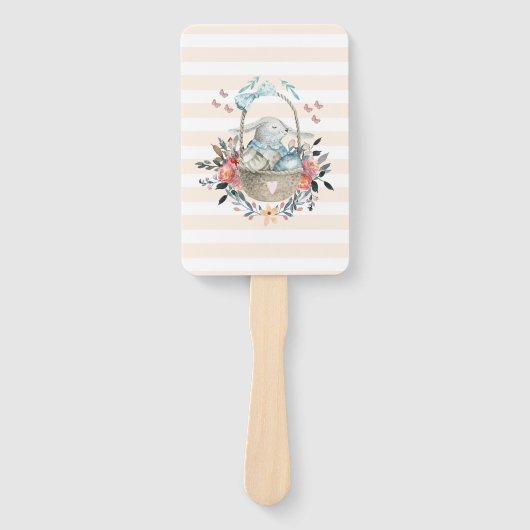 Stomme Bunny in een mand met eieren en  bloemen Handwaaier (Voorkant)