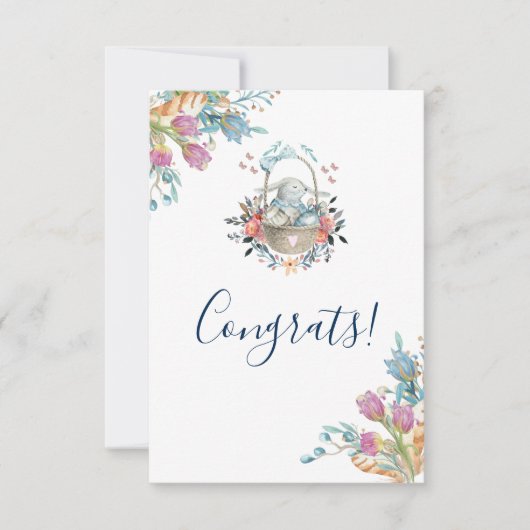 Stomme Bunny in een mand met eieren en  bloemen Kaart (Voorkant)