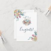 Stomme Bunny in een mand met eieren en  bloemen Kaart (Voorkant / Achterkant in situ)