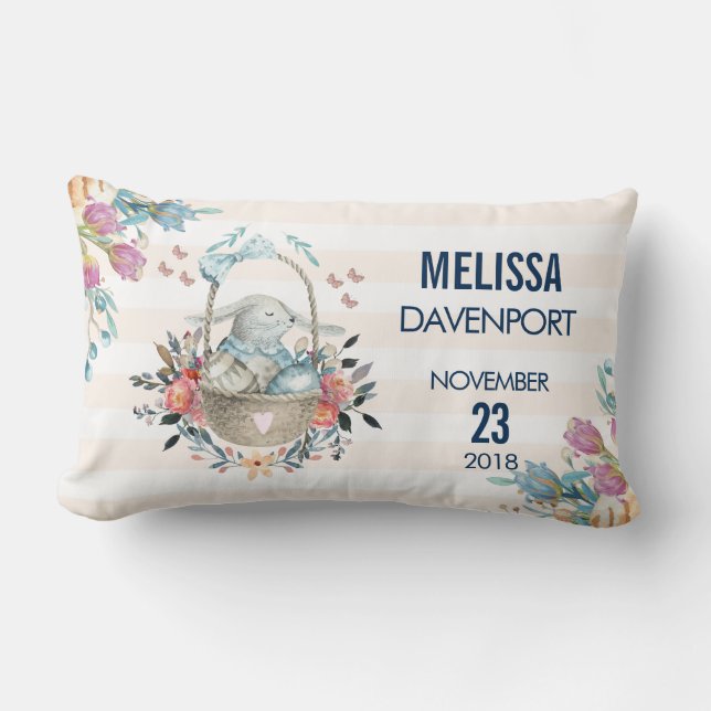 Stomme Bunny in een mand met eieren en  bloemen Kussen (Voorkant)