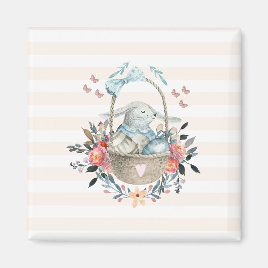 Stomme Bunny in een mand met eieren en bloemen Magneet (Voorkant)