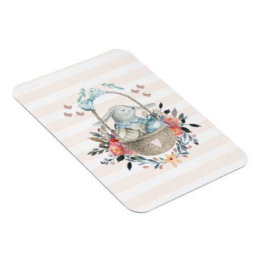 Stomme Bunny in een mand met eieren en bloemen Magneet (Rechterzijde)