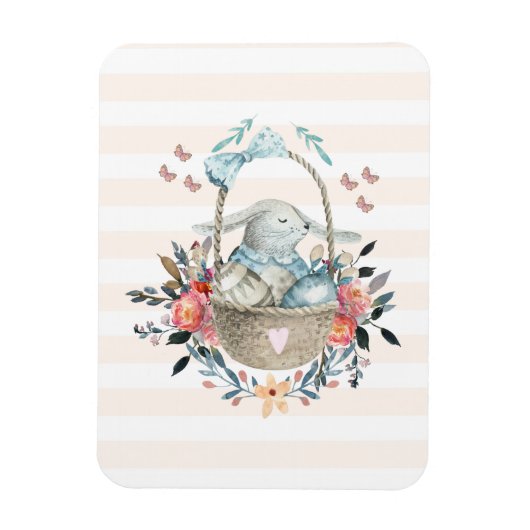 Stomme Bunny in een mand met eieren en bloemen Magneet (Verticaal)