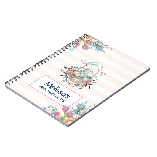 Stomme Bunny in een mand met eieren en  bloemen Notitieboek (Linkerzijde)