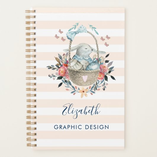 Stomme Bunny in een mand met eieren en  bloemen Planner (Voorkant)