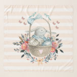 Stomme Bunny in een mand met eieren en  bloemen Sjaal<br><div class="desc">Leuke chiffon sjaal. Perzik en wit gestreept patroon. Een digitale illustratie gemaakt met waterverven. Een charmant konijntje met een blauwe jurk in een mand omringd door haar eieren. Vlinders fladderen rond de mand die is versierd met een fancy bloemboeket.</div>