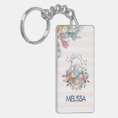 Stomme Bunny in een mand met eieren en bloemen Sleutelhanger (Voorkant Links)