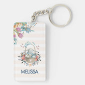 Stomme Bunny in een mand met eieren en bloemen Sleutelhanger (achterkant)