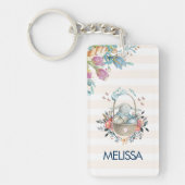 Stomme Bunny in een mand met eieren en bloemen Sleutelhanger (Voorkant)